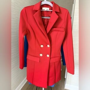 Elegant Red Double-Breasted Women's Blazer Dresss